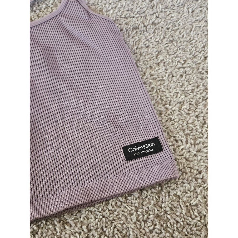 Calvin Klein Performance Ribbed Tank Top Purple Racerback Crop XS Small - Picture 2 of 5